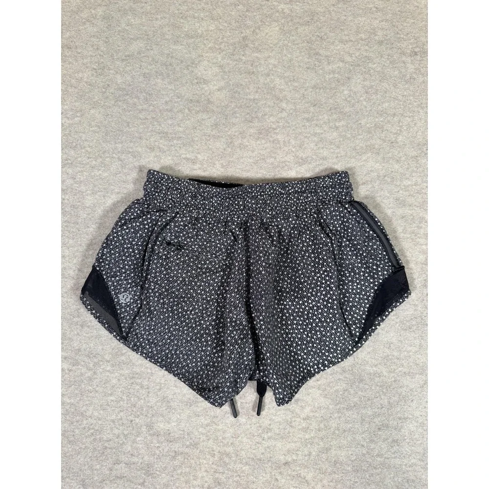 Lululemon Running Shorts Womens 4 Black Lined Zip Pocket Split‎ Hem Athletic